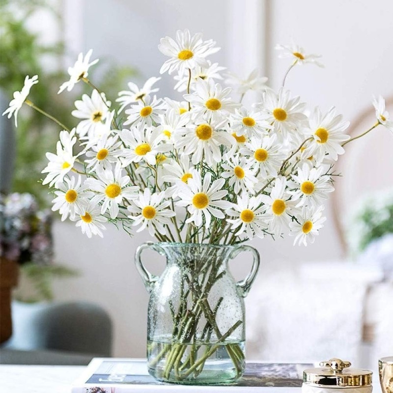 Artificial Flowers,10 pcs Silk Daisy, Artificial Gerber Daisy for Home Decoration, Fake Wildflowers Spring Flowers for Wedding Decoration