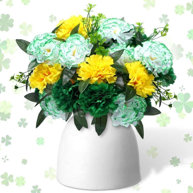 8 Pcs Carnations Artificial Flowers St. Patrick's Day Carnations Four Leaf Clover Artificial Flowers Bouquet Decor Carnation Flowers Bushes Green Simulated Four Leaf Clover for Tables Vase