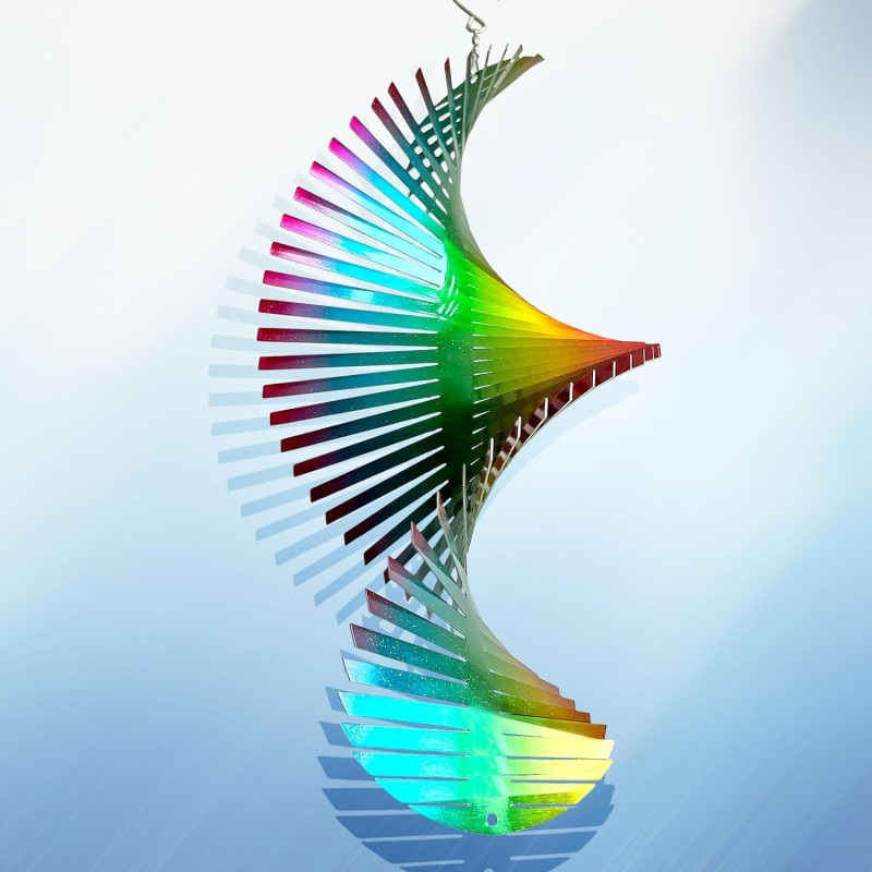 Wind Spinner Rainbow Wave Wind Spinners for Yard and Garden,15in Hanging Kinetic Yard Art Wind Sculpture,3D Wind Spinners Outdoor & Indoor Rainbow Helix Garden Decor Christmas Ornaments